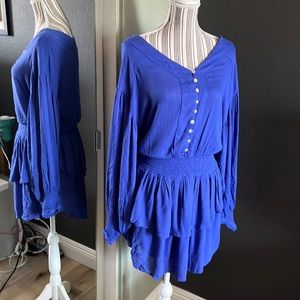 🔥1 hour sale. Anthropologie, mustard seed, cobalt blue ruffle dress